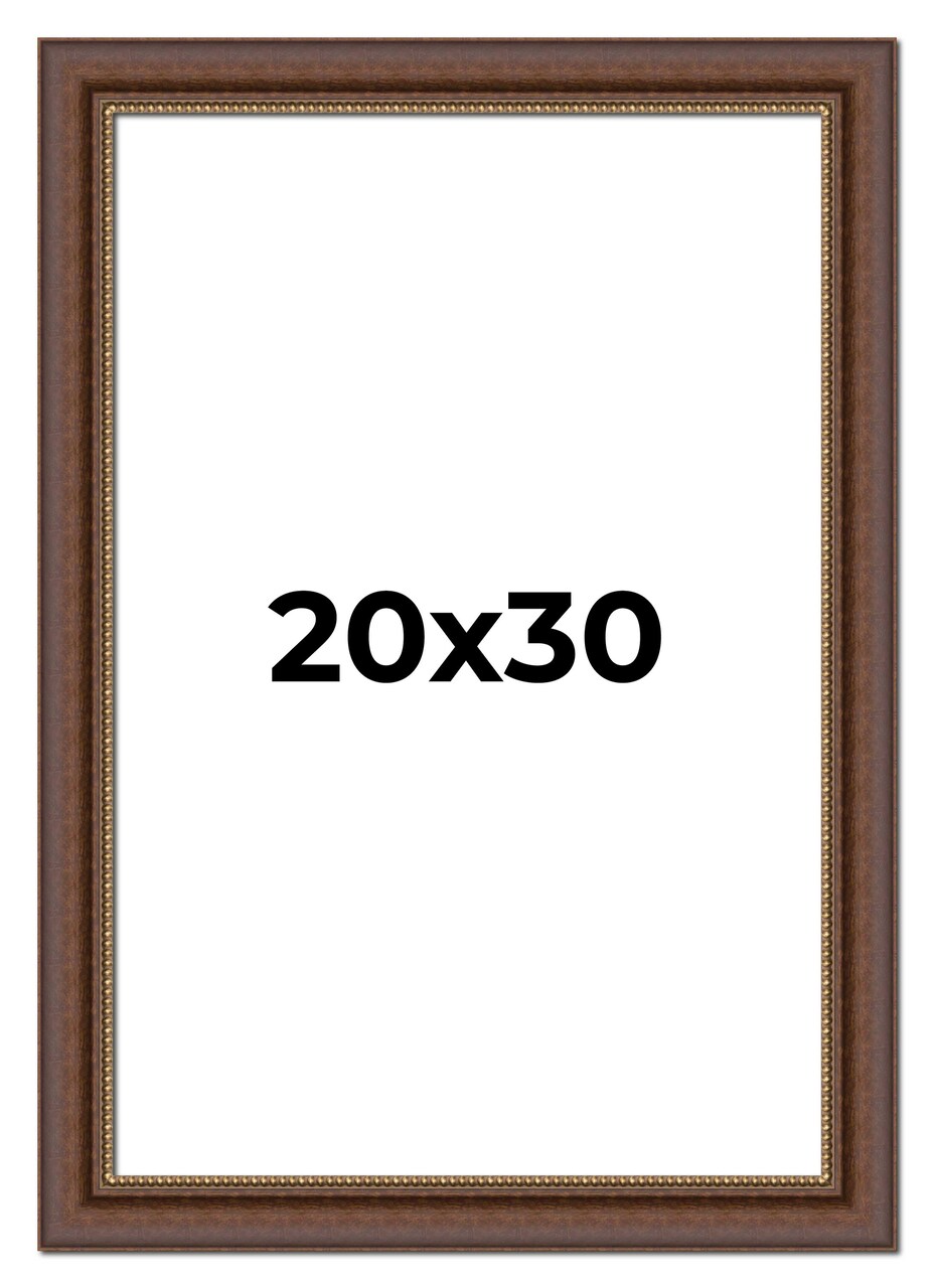 20x30 Traditional Brown Picture Frame - UV Acrylic, Foam Board Backing, Hanging Hardware